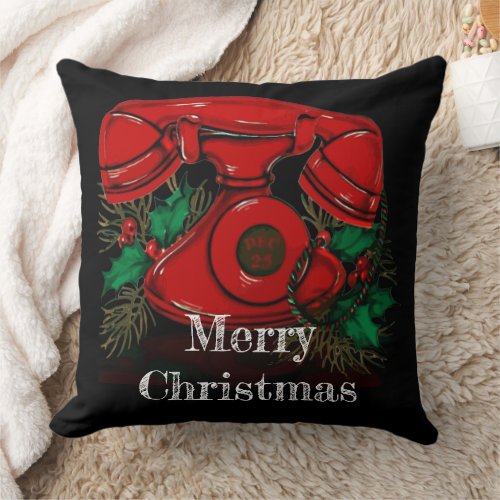 Antique Red Christmas Telephone Throw Pillow