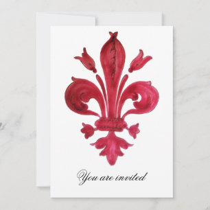 ANTIQUE RED FLEUR DE LIS Damask Gem Monogram Invitation
