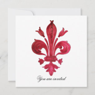 ANTIQUE RED FLEUR DE LIS Damask Gem Monogram Invitation