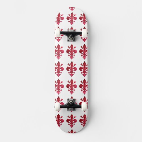 ANTIQUE RED FLEUR DE LIS IN WHITE Floral Pattern Skateboard Deck