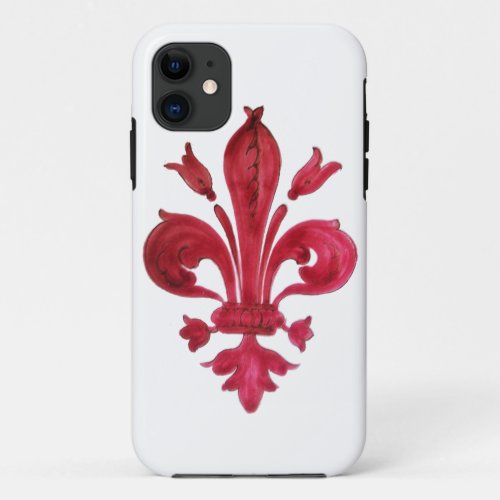 ANTIQUE RED FLEUR DE LIS IN WHITE Heraldic Floral  iPhone 11 Case