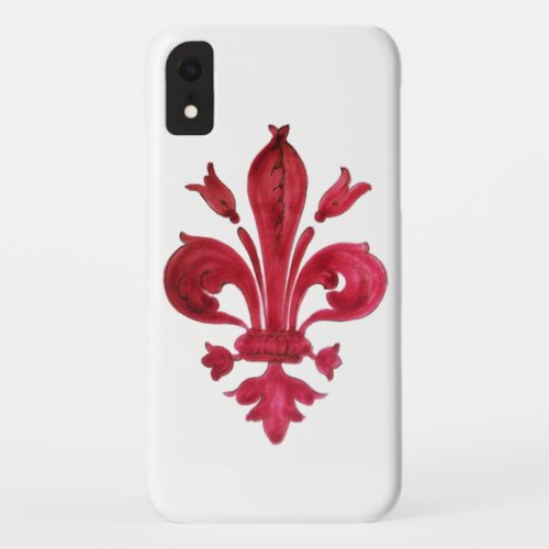 ANTIQUE RED FLEUR DE LIS IN WHITE Heraldic Floral  iPhone XR Case