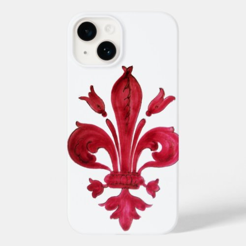 ANTIQUE RED FLEUR DE LIS IN WHITE Heraldic Floral  Case_Mate iPhone 14 Case