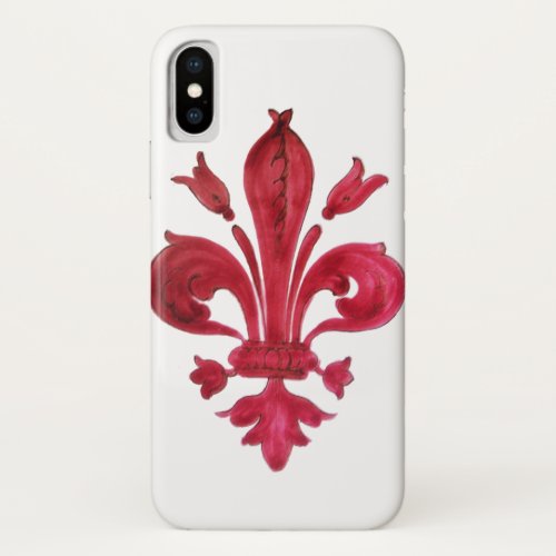 ANTIQUE RED FLEUR DE LIS IN WHITE Heraldic Floral  iPhone X Case