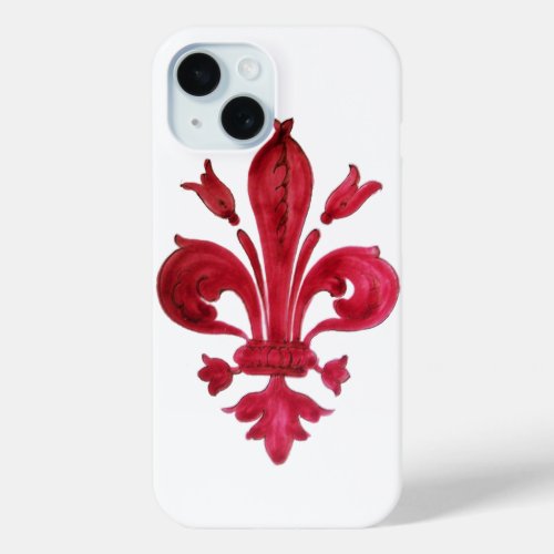 ANTIQUE RED FLEUR DE LIS IN WHITE Heraldic Floral  iPhone 15 Case