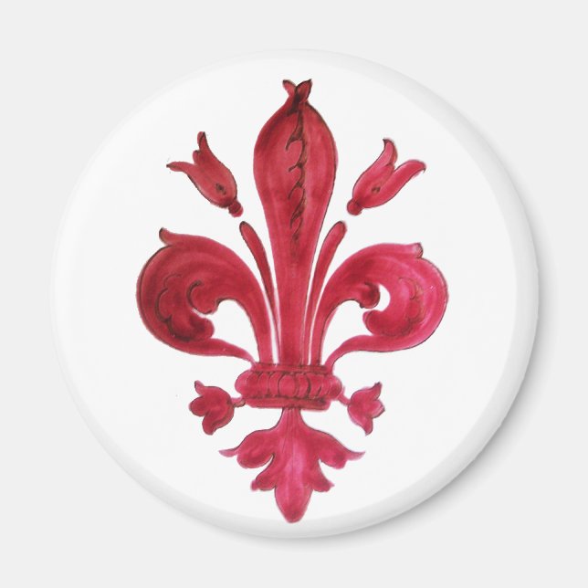 ANTIQUE RED FLEUR DE LIS IN WHITE Heraldic Floral  Magnet (Front)