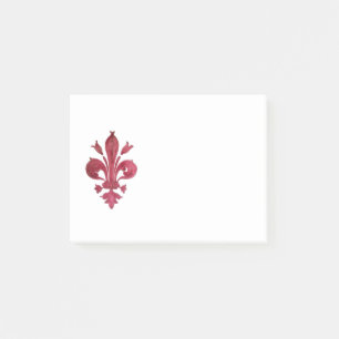 ANTIQUE RED FLEUR DE LIS IN WHITE Heraldic Floral Post-it Notes