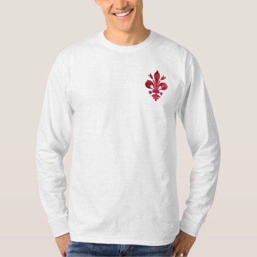 ANTIQUE RED FLEUR DE LIS IN WHITE Heraldic Floral  T_Shirt