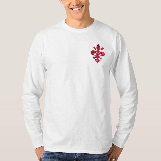 ANTIQUE RED FLEUR DE LIS IN WHITE Heraldic Floral  T-Shirt (Front)