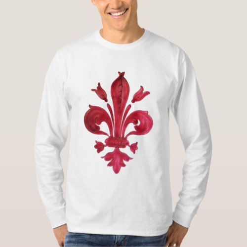 ANTIQUE RED FLEUR DE LIS IN WHITE Heraldic Floral  T_Shirt