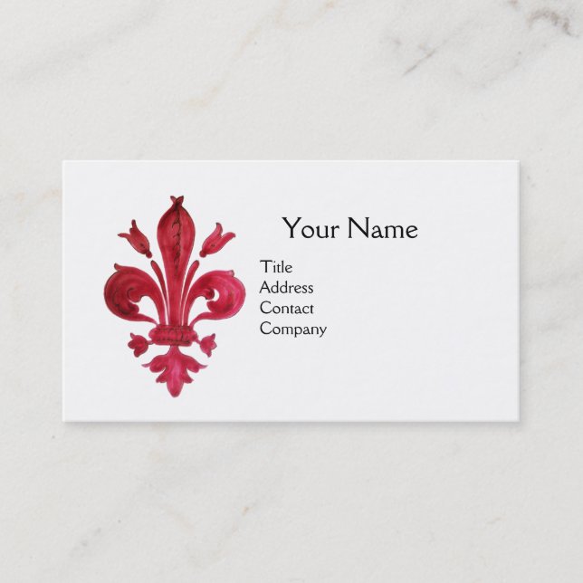 ANTIQUE RED FLEUR DE LIS IN WHITE MONOGRAM  BUSINESS CARD (Front)