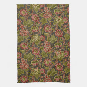 Antique Red Floral and Grapes Botanical Pattern Kitchen Towel