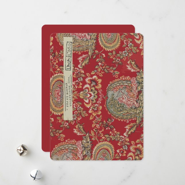 Antique Red French Fabric from Villefranche  Holiday Card (Front/Back In Situ)