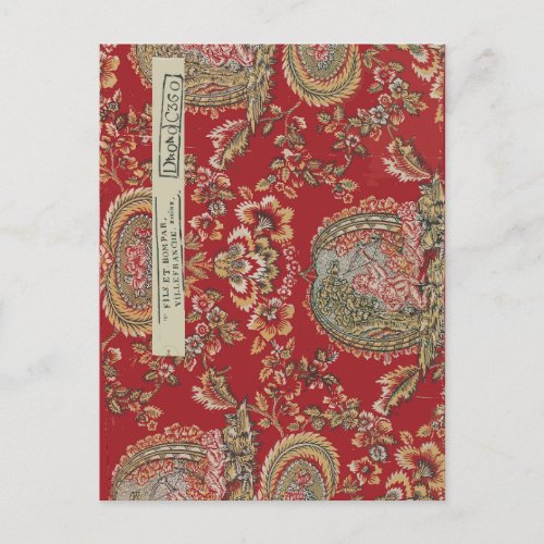 Antique Red French Fabric from Villefranche  Holiday Postcard