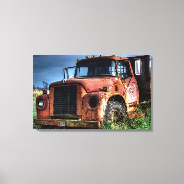 Antique Red International Pickup Truck Canvas Print (Front)