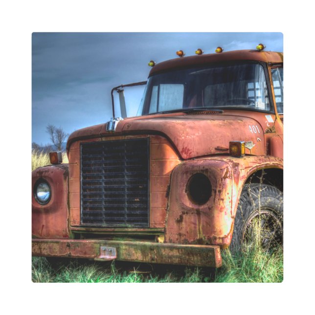 Antique Red International Pickup Truck Metal Print (Front)