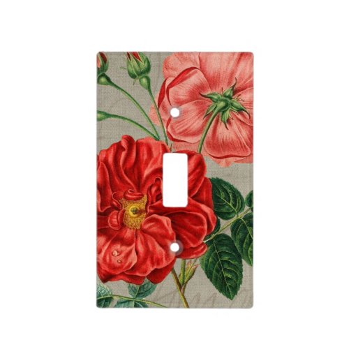 Antique Red Rose Art on Grey Light Switch Cover