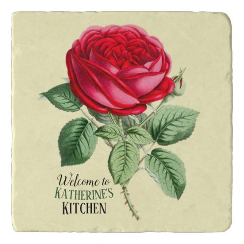 Antique Red Rose Customizable  Trivet