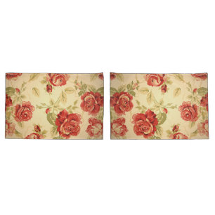 Antique red rose floral pillow case