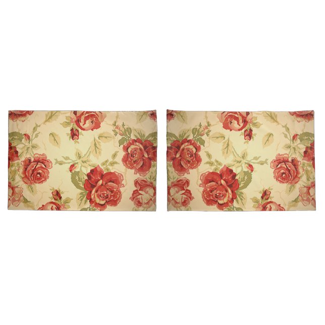Antique red rose floral pillow case (Back-Set)