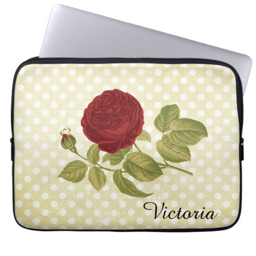 Antique Red Rose Parchment Polka Dots Laptop Sleeve