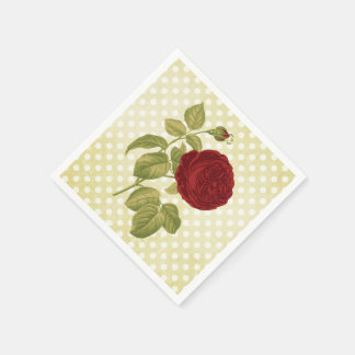 Antique Red Rose Parchment Polka Dots Napkins