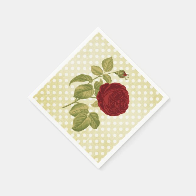Antique Red Rose Parchment Polka Dots Napkins (Corner)