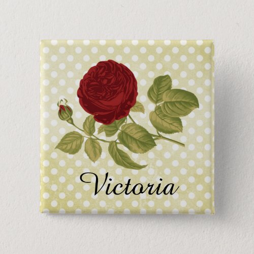 Antique Red Rose Parchment Polka Dots Personalized Button