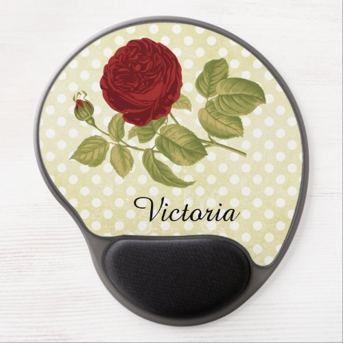 Antique Red Rose Parchment Polka Dots Personalized Gel Mouse Pad