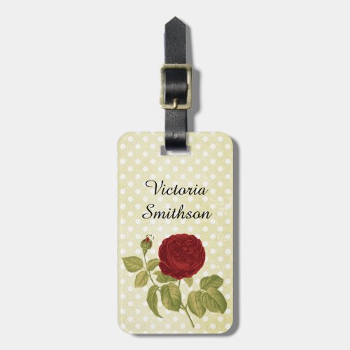 Antique Red Rose Parchment Polka Dots Personalized Luggage Tag