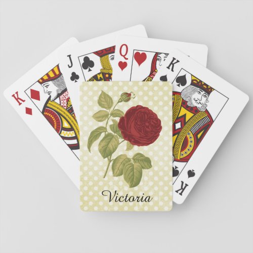 Antique Red Rose Parchment Polka Dots Personalized Playing Cards