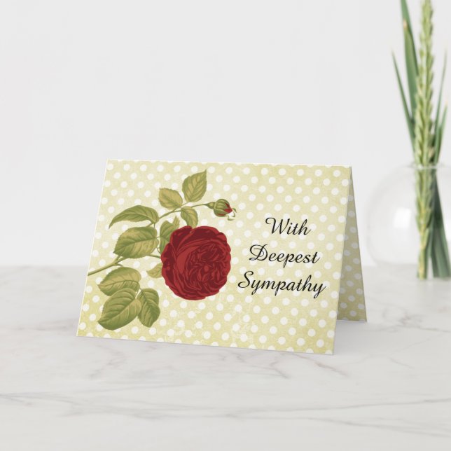 Antique Red Rose Parchment Polka Dots Sympathy Card (Front)