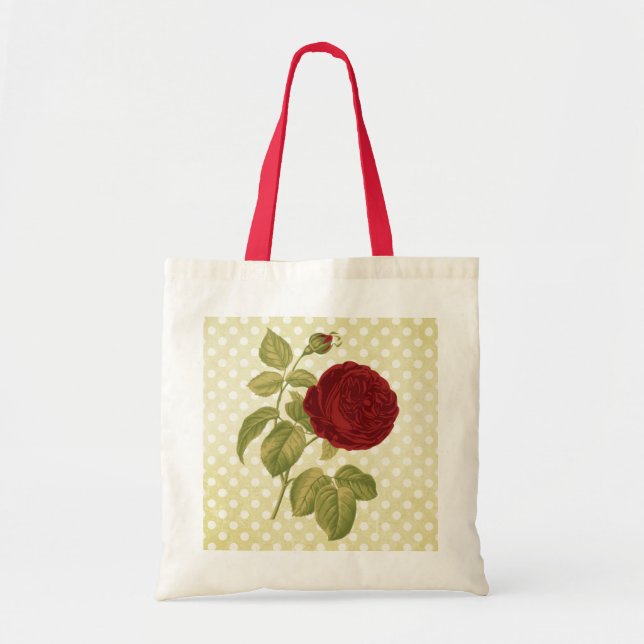 Antique Red Rose Parchment Polka Dots Tote Bag (Front)