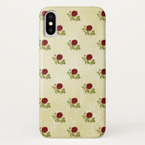 Antique Red Rose Pattern on Parchment iPhone X Case