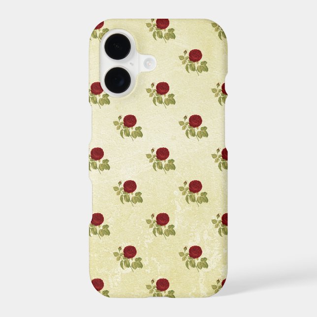 Antique Red Rose Pattern on Parchment Iphone Case (Back)