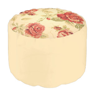 Antique red rose print pouf