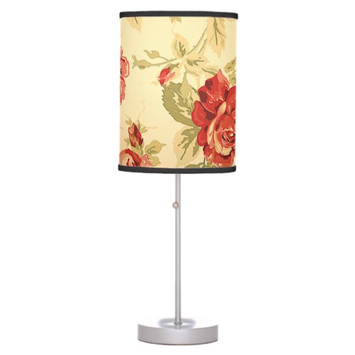 Antique red rose print table lamp