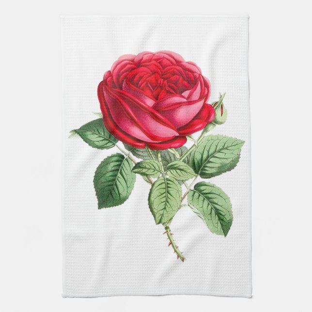 Antique Red Rose Simple Kitchen Towel (Vertical)