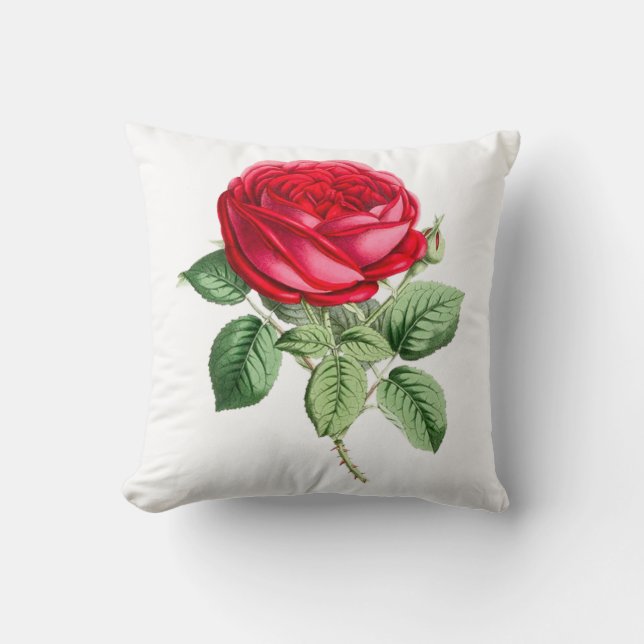 Antique Red Rose Simple Throw Pillow (Front)