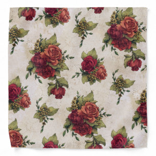Antique Red Rose Vintage Wallpaper Bandana