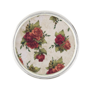 Antique Red Rose  Vintage Wallpaper Lapel Pin