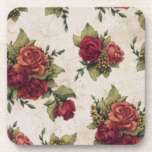 Antique Red Rose Wallpaper Beverage Coaster