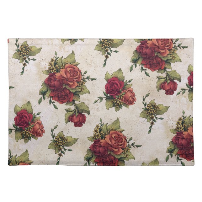 Antique Red Rose Wallpaper Cloth Placemat (Front)