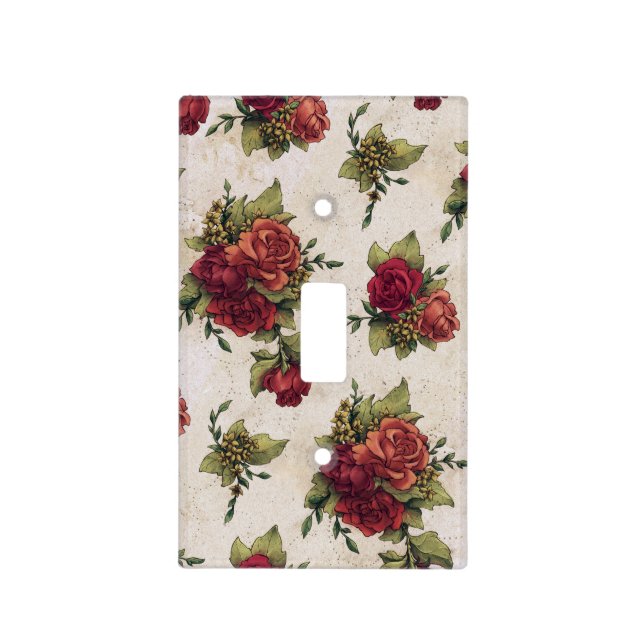 Antique Red Rose Wallpaper Light Switch Cover (Front)