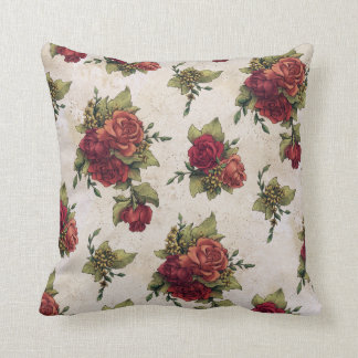 Antique Red Rose Wallpaper Throw Pillow