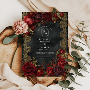 Antique Red Roses with Gothic Lace Invitation
