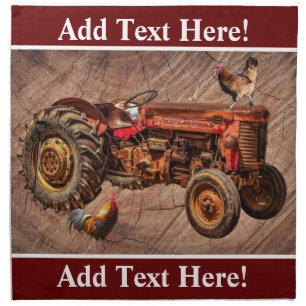 Antique Red Tractor Farm Tractor Rooster Hen Cloth Napkin