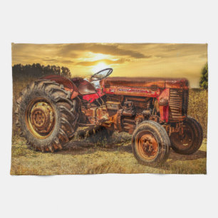 Antique Red Tractor Farm Tractor Vintage Tractor Kitchen Towel