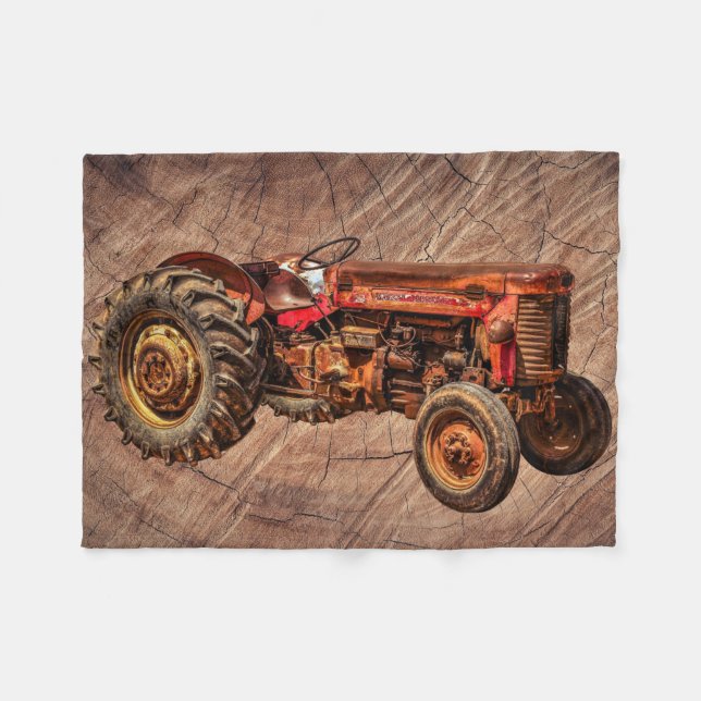 Antique Red Tractor Fleece Blanket (Front (Horizontal))
