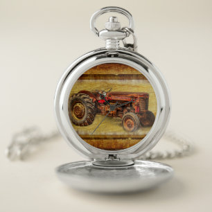 Antique Red Tractor Pocket Watch
